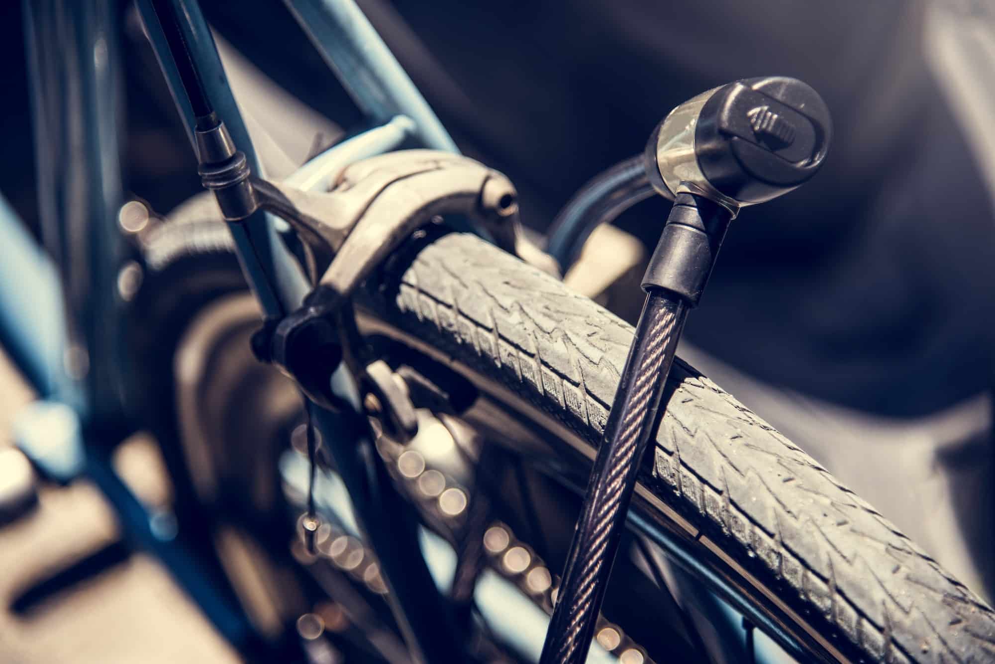 Metal lock on a bicycle wheel
